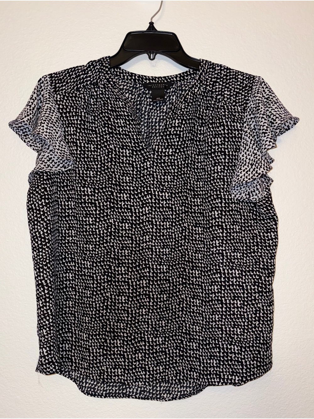 Investments Petites Black White Print Flutter Sleeve Blouse Petite Small